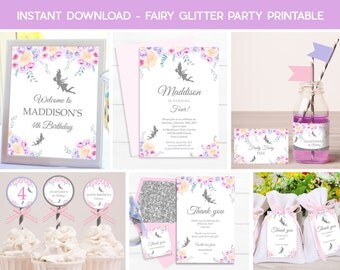 FAIRY PARTY PRINTABLE, Instant download Fairy Printable, Fairy Party, Fairy Garden Party, Print yourself Fairy, Fairy Decorations, Editable