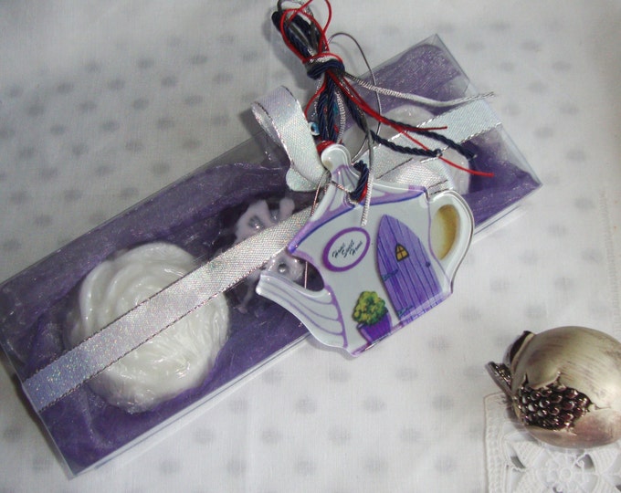 Tea Party Gift Set, Unique gift for tea lover, Exclusive Purple Hostess Gift Tea Time Luxury Soaps and Bubbles Spa Set, Home Decor Gift Idea