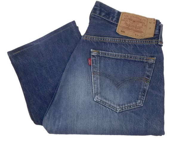 Vintage Levis 501 Jeans UK Made 90s Faded Dark Blue Denim W32