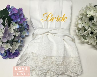 White Bride Cotton Lace Robes, Personalized Cotton Robes Wedding Party Bridal Party Bridesmaid Gift Lace Robes Monogram Bridal Shower Gifts