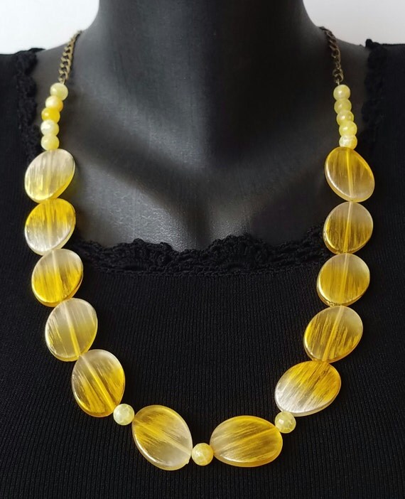 Yellow Beaded Necklace Yellow Acrylic Chunky Necklace Yellow