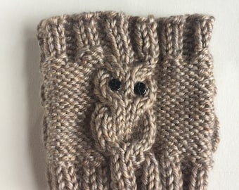 Knit Owl Cup Cozy, Coffee Cup Cozy, Mug Sleeve