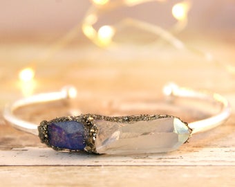 Boho Chic Jewelry - Angel Aura Quartz - Mother's Day Gift - Angel Aura Crystal - Tanzine Aura - Blue Crystal Bracelet - Boho Chic Bracelet