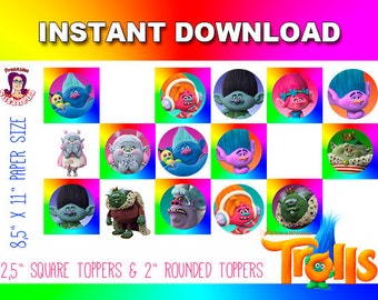 TROLLS TOPPERS, Trolls Party Decoration, Instant Download, Trolls Party Supplies, Trolls Birthday, Trolls Decoration