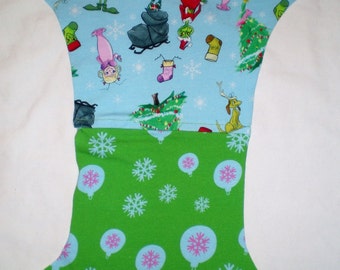 Grinch Christmas Cindy Lou Who Semi Custom Cloth Diaper Cover Pocket Ai2 AiO Hybrid Fitted Little Lotus Buds One Size