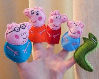 Peppa pig family finger puppets. (+Gift) Felt finger puppets. Finger family. Animal finger puppets. Felt Peppa pig toys.