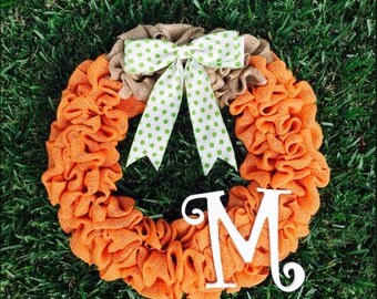 Pumpkin Wreath - Fall wreath, Pumpkin wreath, burlap fall wreath, Thanksgiving pumpkin wreath, Thanksgiving burlap wreath