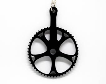 Bicycle Chainset Pendant on Silver Plated Chain Necklace. Cycling Singlespeed Fixie Roadie