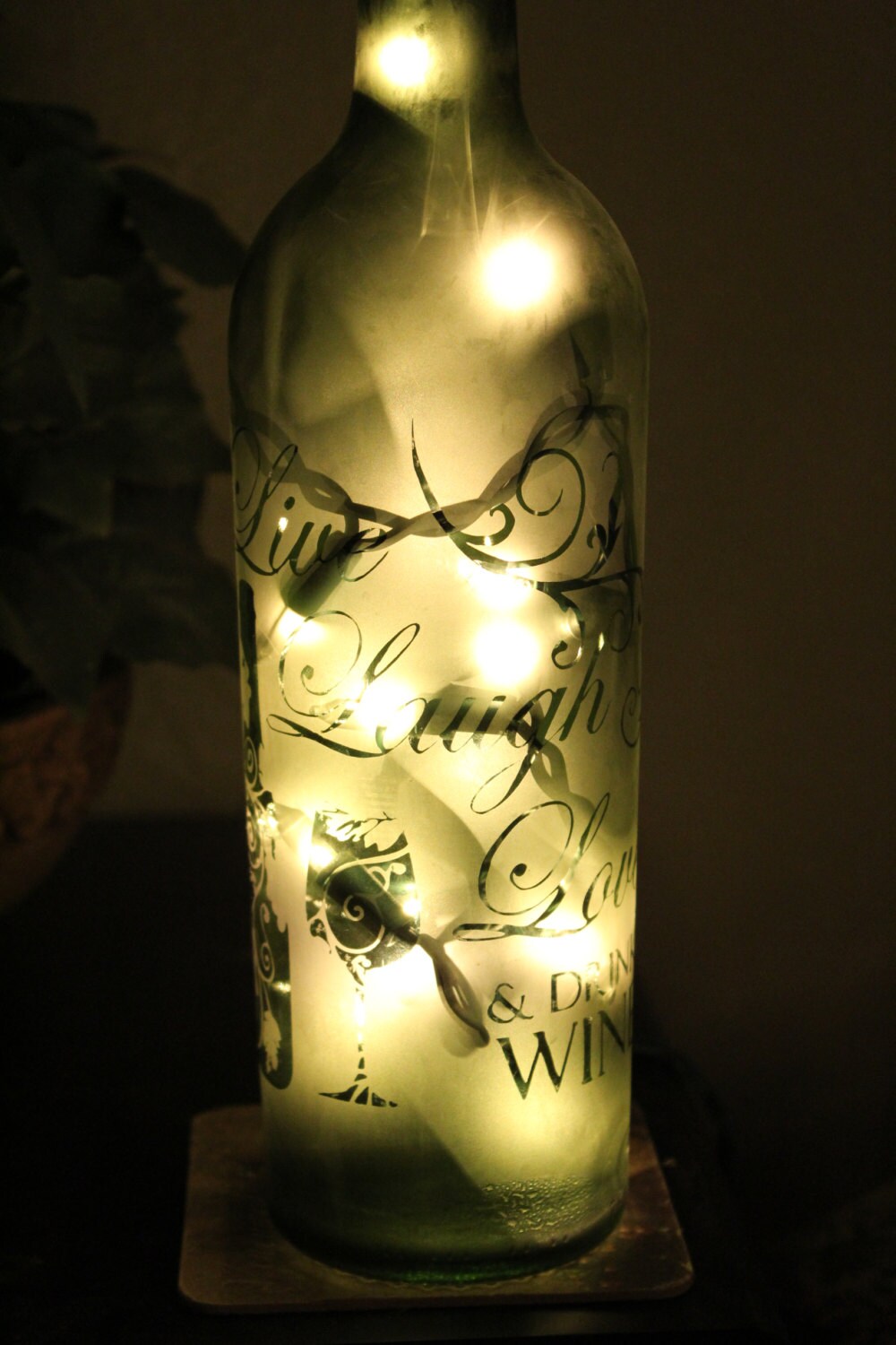 Lighted Etched Wine Bottles