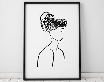Female Silhouette Illustration INSTANT DOWNLOAD Art, Illustration Printable, Minimalist, Minimalist Art, Feminist Art, Black and White Print