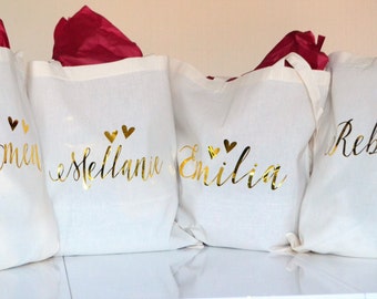 Set of 5 Cream Bridesmaid tote, personalised tote, wedding gift, bridesmaid gift, Will you be my bridesmaid.
