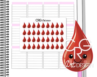 Kawaii Blood Drop / Period Tracker Stickers | Planner Erin Condren Plum Planner Filofax Sticker