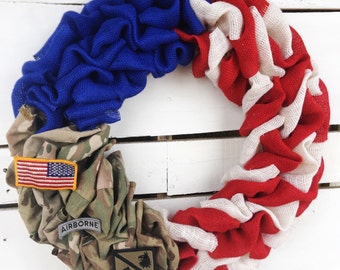 Military Wreath, Patriotic Wreath, Red White and Blue Wreath, Army Wreath, Navy Wreath, Marine Wreath, Airforce Wreath, Spring Wreath Burlap