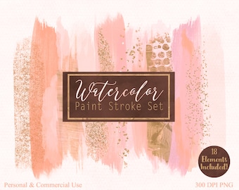 BRUSH STROKES Clip Art Commercial Use Clipart Watercolor Paint Stroke Blog Header Blush Peach & Rose Gold Confetti Watercolour Logo Graphics