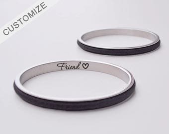 Hair Tie Bracelet Holder Personalized Gift Hair Tie Bangle Engraved Custom Friend Forever Bracelet Cuff Silver Gift For Her Mother's Day