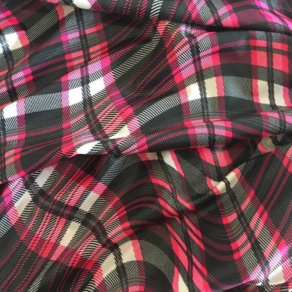 Black/grey/pink CRAZY PLAID Lycra spandex fabric (thin weight)