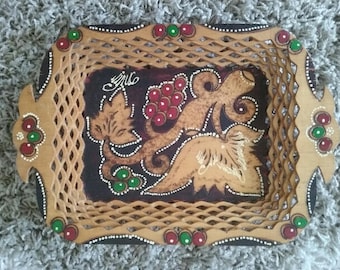 Romanian Rustic Hand Carved Wooden tray with handles