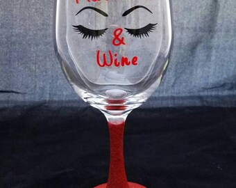 Wine & Mascara glittered wine glass