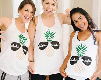 Aloha Bride Aloha Beaches Bachelorette Party Shirts Girls Weekend Shirt Bachelorette Tanks Bridal Party Tanks Bridesmaid Tanks Wedding Tanks