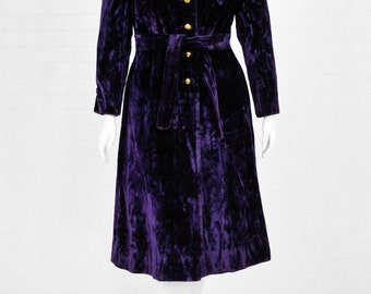 1960's Vintage Women's L Sears Deep Purple Crushed Velvet Long Princess Coat