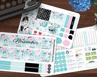 MO3, Breakfast at Tiffany's month overview kit, vertical planner month overview, overview kit, planner month view stickers, planner stickers
