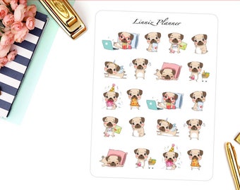 Cute Pugs Decorative Sticker (matte planner sticker, clipart, Erin Condren, Happy Planner, Filofax, Kikki K)