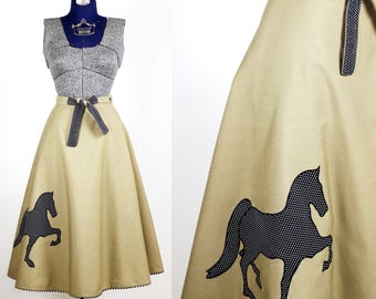 Vintage 1970s Off to the Races Novelty Wrap Skirt by Sunbonnet Designs / xsmall small