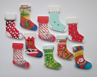 Christmas boots 10 wooden buttons in the set, 30 x 20 mm