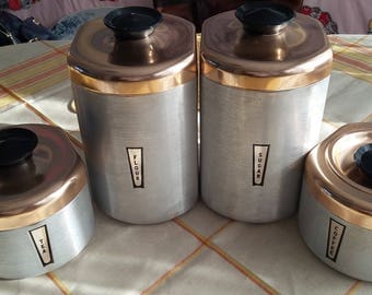 Four Vintage Spun Aluminum Kitchen Cannisters