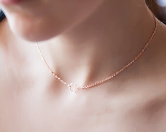 Tiny Necklace, Dainty Rose Gold Necklace, Minimalist Rose Gold Necklace, Geometric Necklace, Rose Gold Choker Necklace, Tiny Choker Necklace