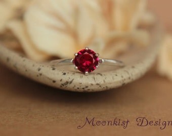 size 75 bright red ruby classic solitaire ring in sterling silver vintage style engagement - Ruby Wedding Rings size 75 bright red ruby classic solitaire ring in sterling silver vintage style engagement - Ruby Wedding Rings