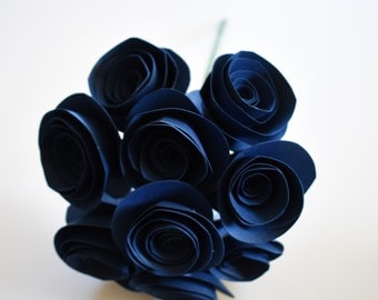 Navy Wedding Bouquet, Navy Blue Paper Flowers with Stems, Paper Flower Bouquet, Navy Roses