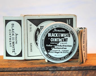 Vintage Genuine Black and White Ointment Tin with Box and Insert