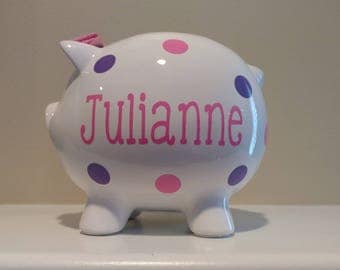 Personalized Piggy Bank.Custom Piggy Bank.Baby Shower Gift.Piggy Bank.Girl Piggy Bank.Boy Piggy Bank.Girl Bank.Lavender and Pink Piggy Bank
