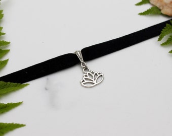Lotus Flower Choker/ Black Velvet Choker/ Black Choker/ Simple Choker/ Velvet Choker/ Gypsy Choker/ Hippy Choker/ Simple Black Choker/Gift