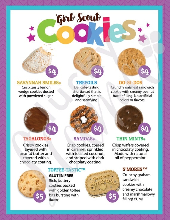 Girl Scout Cookie Menu with prices 8.5 x 11 printable