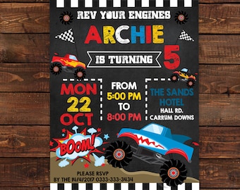 Monster Truck Birthday Invitation - Monster Truck Invitation - Monster Party - Chalkboard Monster Truck - PDF Instant download #DPI918193JK
