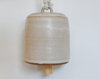 PREORDER Handmade Ceramic Bell, Matte White Ceramics, Pottery Bell, Rope Natural Wood, Modern Home Decor, Wall Art, Garden, Garden Decor
