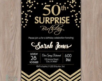 Surprise 50th birthday invitation, 50th Birthday Invitation, 50th Birthday Invitation for Women, Fifty and Fabulous, 50th Birthday Invites