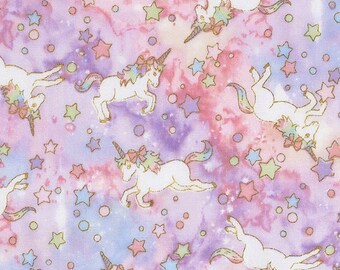 Unicorn Double Gauze fabric by Kokka with metallic print SK101