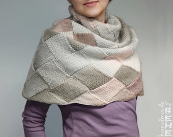 Hand-knitted entrelac multicolor shaded cowl/ neck warmer/ snood/ poncho/ capelet (silver, beige, ecru, champagne, pink, rosybrown, redwood)