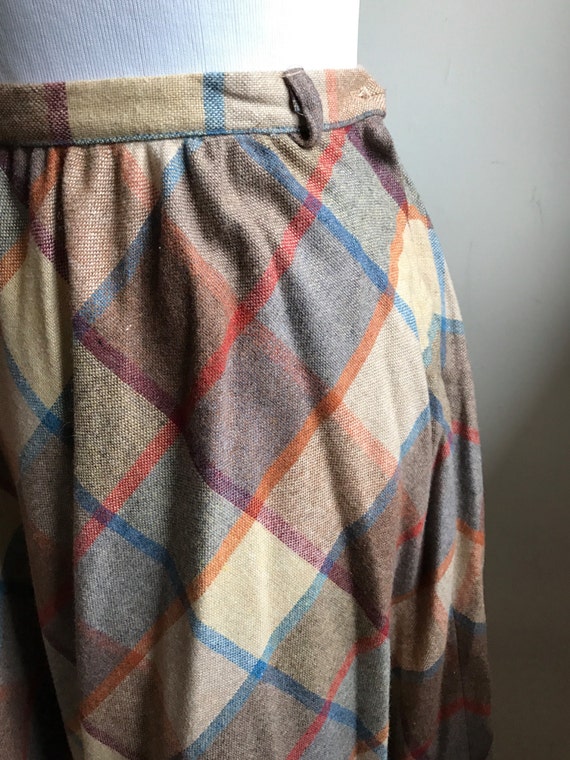 Vintage Hippie 70s Skirt Wool Plaid Pleated Skirt Retro