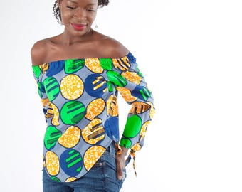 African print top, Ankara off the shoulder blouse, printed off the shoulder top, Ankara oversized top, african print top, African blouse