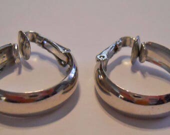 Earrings - Clip Back Hoop Earrings - Silver Tone Metal - Nice Hoop Earrings - Medium Size Hoops with Clip Backs