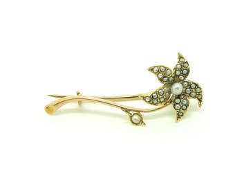 Antique Gold Brooch | Brooch Pin | Victorian Brooch | Seed Pearl Brooch | 9ct Gold Pin Brooch | Flower Brooch | Gold Flower Pin | Estate Pin