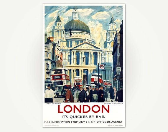 Vintage London Travel Poster Print London Quicker By Rail