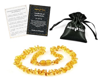 Baltic Amber Teething Necklace For Babies (Unisex) - Anti Flammatory, Drooling & Teething Pain Reduce Properties
