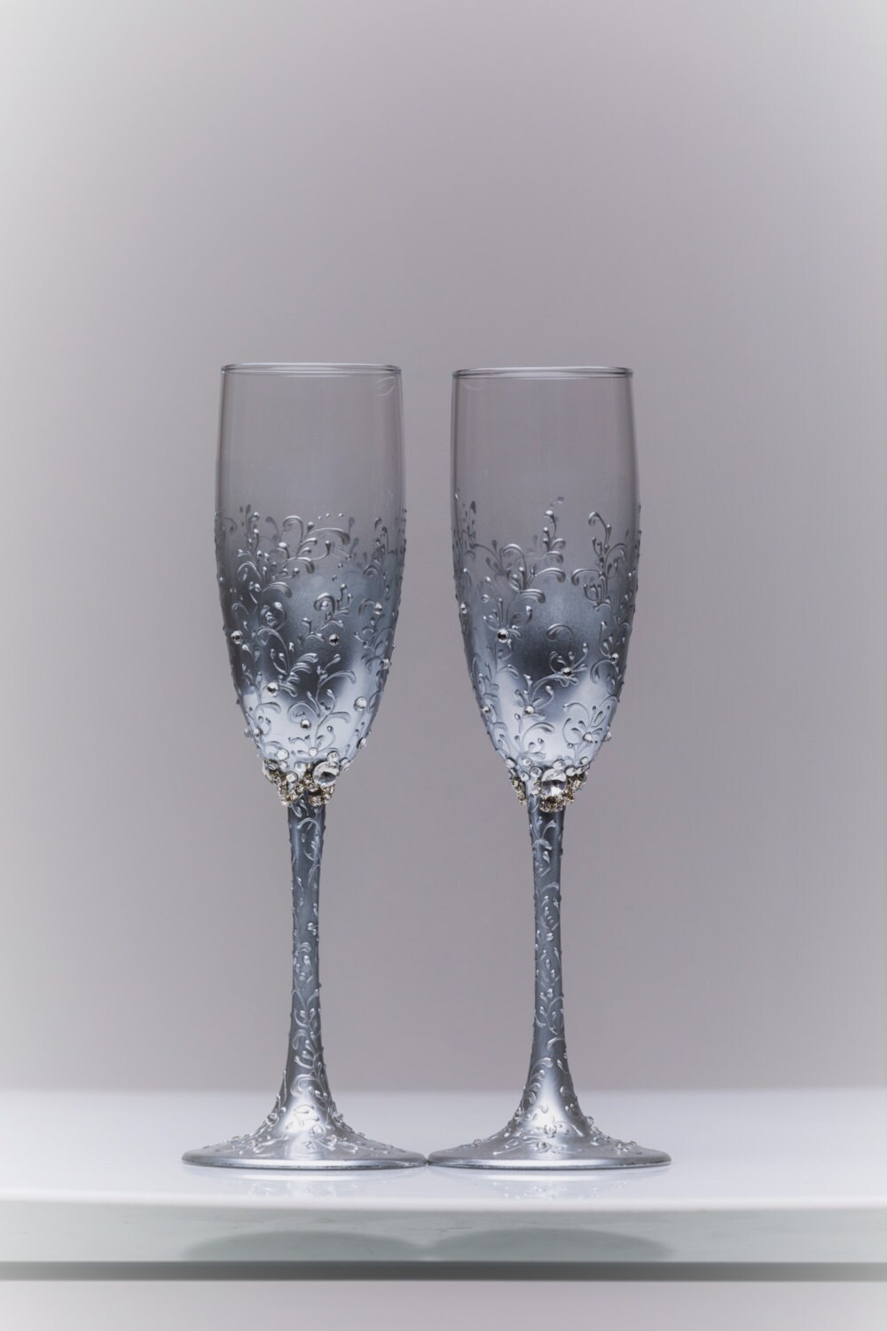 Wedding silver glasses Champagne flutes Personalized wedding