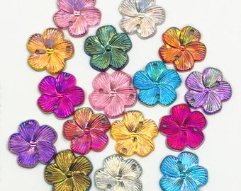Sew On Flower, Flower Embellishments, Flower Applique, 15mm Flowers, Flower Decoden, AB, Sew On, Flower Buttons, AB Buttons, Resin Buttons,