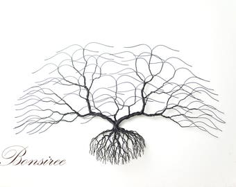 Large Metal Wall Art, Black Wall Decoration,Original Bonsiree Handmade Wire Tee Sculpture 28"x 14"